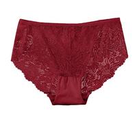 Generisch Sous-vêtements en dentelle pour femme - En satin - Stretch - Respirant - Doux - Culotte hipster sans couture - En dentelle noire - Transparent, rouge, M
