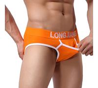 Generisch Sous-vêtements pour homme - En coton - Respirant - Colorblock - Extensible - Patchwork - String doux et confortable, Orange, S