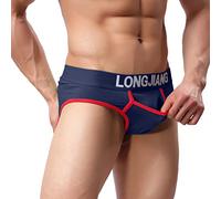 Generisch Sous-vêtements pour homme - En coton - Respirant - Colorblock - Extensible - Patchwork - String doux et confortable, bleu foncé, S