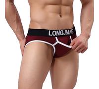 Generisch Sous-vêtements pour homme - En coton - Respirant - Colorblock - Extensible - Patchwork - String doux et confortable, Bordeaux, L
