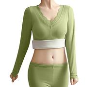 Generisch Sous-vêtements thermiques sans coutures pour femme en velours allemand comme haut chaud avec rembourrage de poitrine intégré pour un confort optimal, vert, M