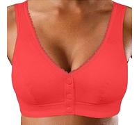 Generisch Soutien-gorge à boucle avant en dentelle brillante pour femmes moyennes personnes âgées en coton doux de style gilet sans anneau en acier sous-vêtements, rouge, 38