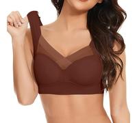 Generisch Soutien-gorge confortable en dentelle pour femme avec soufflet latéral fin et resserrage secondaire de la poitrine, soutien-gorge réglable, café, 6XL