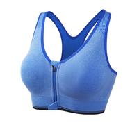Generisch Soutien-gorge de sport pour femme avec fermeture éclair avant pour entraînement, yoga, course à pied, haut respirant sans coutures pour fitness et activités de plein air, bleu, XL