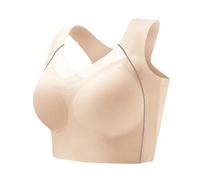 Generisch Soutien-gorge de sport uni sans coutures pour femme - Résistant aux chocs - Push Up - Sans armatures - Parois latérales élargies, beige, 50-60 KG