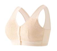 Generisch Soutien-gorge en dentelle confortable sans armatures avec boutonnière à l'avant pour une forme optimale et un confort optimal pour les pneus moyens pour femme, beige, 48