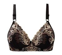 Generisch Soutien-Gorge Femme avec Motif Floral Magnifiquement Brodé Push Up Couple Soutien Poitrine Soutien Gorge Confortable Soutien Gorge Mince Mode Petit Brassière Femme, Noir , 38