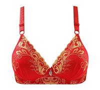 Generisch Soutien-Gorge Femme avec Motif Floral Magnifiquement Brodé Push Up Couple Soutien Poitrine Soutien Gorge Confortable Soutien Gorge Mince Mode Petit Brassière Femme, Rouge pastèque, 40