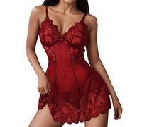 Generisch Soutien-gorge pour femme sans armatures 2031 g Soutien-gorge en dentelle florale Cover Up Sets Scallop Trim Slip avec string pour femme Costumes Lingerie Rouge Lingerie Sexy String, rouge,