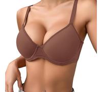 Generisch Soutien-gorge push-up pour femme avec armatures, respirant, confortable, fin, couleur unie, trois rangées pour un maintien optimal, push-up, sans armatures, bandeau pour femme, café, 90C