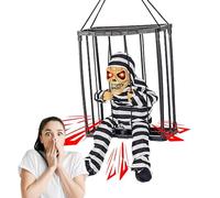 Generisch Squelette activé par le mouvement - Accessoires effrayants activés par le mouvement - Pour yeux lumineux électriquement - Cage de prisonnier parlante - Chants fantômes