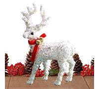 Generisch Statue de cerf scintillante avec écharpe rouge | Sculpture de renne pour Noël | Vacances d'hiver, cour, fenêtre et décoration de la maison | Figurine décorative avec base antidérapante