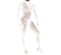 Generisch Strapse Body en résille avec imprimé léopard à manches longues et entrejambe ouvert pour adulte, Blanc., taille unique