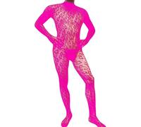 Generisch Strapse Body en résille avec imprimé léopard à manches longues et entrejambe ouvert pour adulte, Rose, taille unique