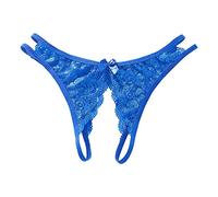 Generisch String en dentelle pour femme avec entrejambe ouvert, design transparent pour séduire le confort, bleu, taille unique