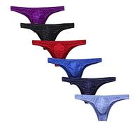 Generisch String pour Homme Tanga Ultra Mince, Sous-Vêtements Pack de 6 Slips Rayés Jockstrap Confortables Strings Décontractés Slip Triangulaire Multicolore Thong Classique Décontracté Slip pour la