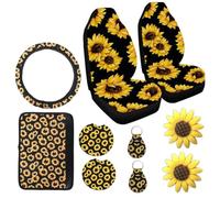 Generisch Sunflower Lot de 10 housses de volant de voiture Accessoires de roue de voiture Comprend des housses de siège de voiture