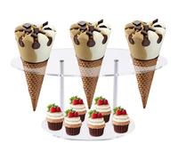 Generisch Support pour cônes de glace, en acrylique, avec 3 trous, support de cône à gaufre transparent pour cônes de glace, cônes à neige, rouleau à main, sushis, popcorn, bonbons