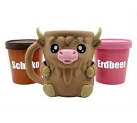 Generisch Support pour gobelets Ben & Jerry's et gobelet de 500 ml - Choisissez votre animal préféré (pingouin, ours polaire, chat, vache Highland Cow, Mammouth) - PLA d'Allemagne (bœuf des Highlands)
