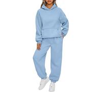 Generisch Survêtement 2 pièces pour femme, ensemble de salon 2 pièces, sweat à capuche et pantalon de jogging, vêtements de mode d'automne 2025, survêtement, bleu clair, XL