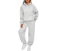 Generisch Survêtement 2 pièces pour femme, ensemble de salon 2 pièces, sweat à capuche et pantalon de jogging, vêtements de mode d'automne 2025, survêtement, Gris clair, S