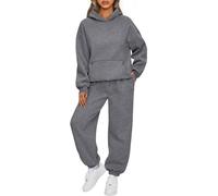 Generisch Survêtement 2 pièces pour femme, ensemble de salon 2 pièces, sweat à capuche et pantalon de jogging, vêtements de mode d'automne 2025, survêtement, Gris foncé., L