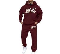 Generisch Survêtement 2 pièces pour homme - Avec pantalon de sport et sweat à capuche - Décontracté - Confortable - Manches longues - Imprimé lettres - Combinaison de loisirs - Pour la gym, la vie