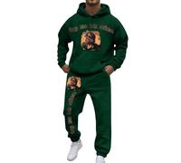 Generisch Survêtement 2 pièces pour homme avec sweat à capuche et pantalon de jogging, couleur unie et motif lettres, survêtement de loisirs pour le sport et les loisirs, vert, M
