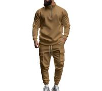 Generisch Survêtement 2 pièces pour homme - Couleur unie - Sweat à capuche - Pantalon de sport - Tenue de loisirs - Hiver - Chaud - Pantalon de sport - Streetwear, café, 3XL