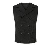 Generisch Survêtement complet pour homme Gilet de costume à double boutonnage, sans manches, gilet long pour homme, bleu, Noir , 3XL