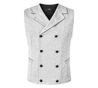 Generisch Survêtement complet pour homme Gilet de costume à double boutonnage, sans manches, gilet long pour homme, bleu, Blanc., M