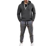 Generisch Survêtement de loisirs surdimensionné pour homme - Fermeture éclair 1/4 - Sweat à capuche et pantalon de jogging - Automne - Hiver - Chaud - Respirant - 2 pièces - Coupe-vent, gris foncé, XL