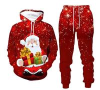 Generisch Survêtement de Noël pour homme - Imprimé 3D - Sweatshirt avec cordon de serrage - Pull de Noël hip hop - Sweat à capuche et pantalon de jogging de Noël - Tenue de Noël - Ensemble à manches