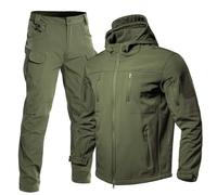 Generisch Survêtement de pluie pour homme - 2 pièces - Coupe-vent tactique - Veste de transition et pantalon de sport - Combinaison de pêche - En polaire douce - Épais - Vêtement de camping