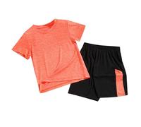 Generisch Survêtement de sport pour garçons et filles - T-shirt à manches courtes avec short - Pour l'été - Séchage rapide - Pour le jogging et le football, Orange, 3-4 ans