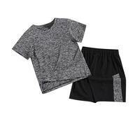 Generisch Survêtement de sport pour garçons et filles - T-shirt à manches courtes avec short - Pour l'été - Séchage rapide - Pour le jogging et le football, gris, 4-5 ans
