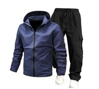 Generisch Survêtement de sport pour homme - Veste softshell - Pantalon de neige - Respirant - Survêtement de loisirs - Ensemble de course - Combinaison de ski - Veste et pantalon, bleu marine, XL