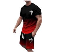 Generisch Survêtement d'été 2025 pour homme - Grande taille - Manches courtes - Col rond - Décontracté - Bloc de couleurs - Cordon de serrage à la taille, rouge, 3XL