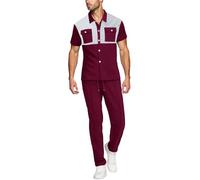 Generisch Survêtement d'été pour homme - Ensemble 2 pièces avec poches carrées sur la poitrine et manches courtes, chemise et pantalon - Costume de taekwondo pour enfants, Bordeaux, XXL