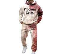 Generisch Survêtement d'Halloween pour homme avec pantalon et sweat à capuche - Manches longues - Coupe ample - Deux pièces - Amusant - Imprimé sang - Impression graphique - Design unique, Wein1, M
