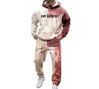 Generisch Survêtement d'Halloween pour homme avec pantalon et sweat à capuche - Manches longues - Coupe ample - Deux pièces - Amusant - Imprimé sang - Impression graphique - Design unique, rouge1, M