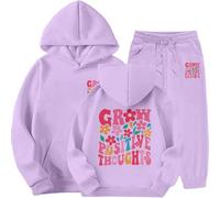 Generisch Survêtement d'hiver pour fille en polaire avec imprimé élégant sweat à capuche et jogging chaud pour enfants, lilas, 2-3 ans