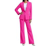 Generisch Survêtement élégant pour femme - 2 pièces - Robe de soirée - Manches longues - Veste de costume et pantalon de costume - Deux pièces - Coupe ajustée - Blazer formel, Rose chaud., XXL