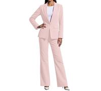 Generisch Survêtement élégant pour femme - 2 pièces - Robe de soirée - Manches longues - Veste de costume et pantalon de costume - Deux pièces - Coupe ajustée - Blazer formel, Rose, XXL