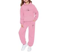 Generisch Survêtement en polaire pour fille - Pull chaud d'hiver avec capuche et pantalon - Tenue de loisirs pour enfants - Joli ensemble de jogging imprimé, Rose, 4-5 ans