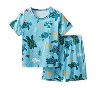 Generisch Survêtement pour enfant garçon tortue dans la mer Ensemble pyjama d'été court en coton 2 pièces pour garçon Tenue de mariage, bleu ciel, 4-5 ans