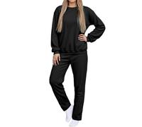 Generisch Survêtement pour femme - 2 pièces - Sport - Lounwear - Sweat à capuche avec poche pour animal de compagnie - Pull chaud - Poche pour chien - Vêtement de détente - Coupe ample - Col rond