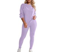 Generisch Survêtement pour femme - Col rond - Manches longues - Combinaison de sport - Combinaison de loisirs - Couleur unie - 2 pièces - Ensemble sweat-shirt et pantalon de jogging, PP1., M