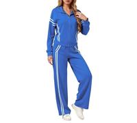 Generisch Survêtement pour femme - Ensemble 2 pièces - Pour les loisirs - Couleur contrastée - Rayé - Manches longues - Fermeture éclair - Pantalon de sport droit - Design classique - Vintage - Pour