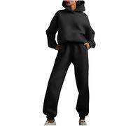 Generisch Survêtement pour femme - Ensemble élégant à manches longues - Survêtement décontracté - Sweat à capuche et pantalon de jogging - Tenue 2 pièces - Couleur unie - Chaud - Doux et confortable